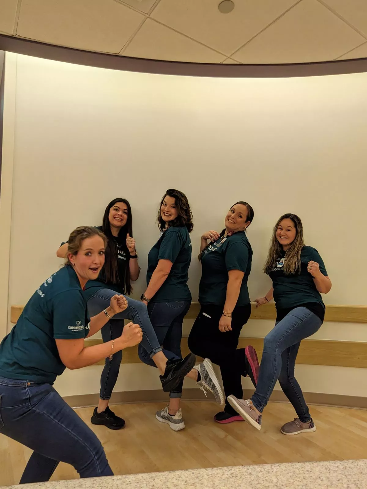 Eseman motivating her team during a steps challenge.